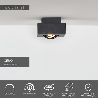 Lucide XIRAX - Spot plafond - LED Dim to warm - GU10 - 1x5W 2200K/3000K - Noir